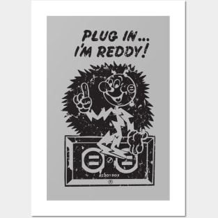 plug in reddy kilowatt distressed black Posters and Art